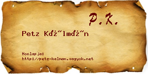 Petz Kálmán névjegykártya