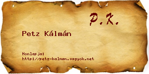 Petz Kálmán névjegykártya